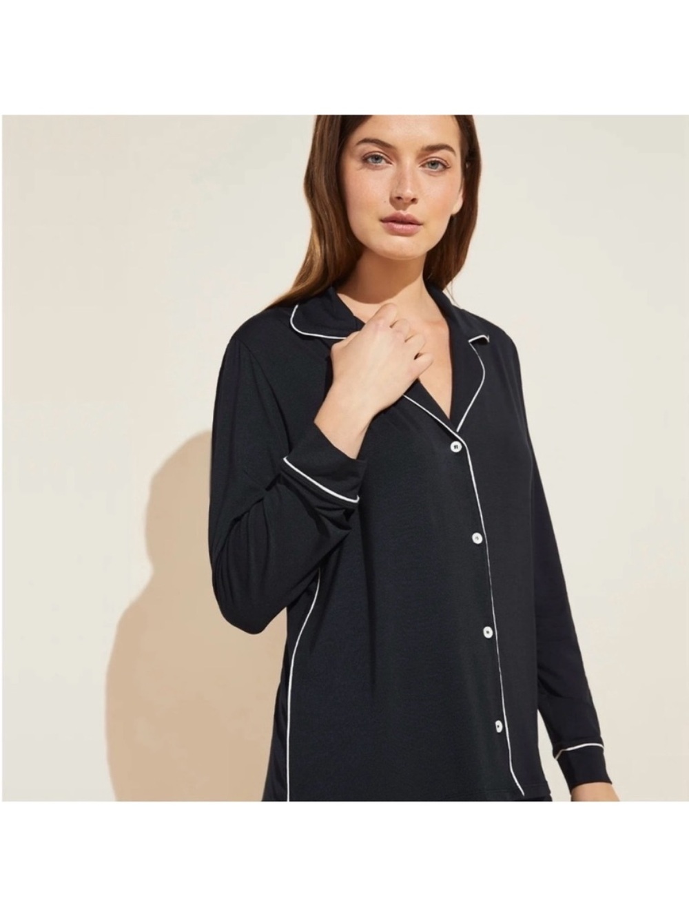 Eberjey Gisele Long Sleeve Black Pajama Top XL